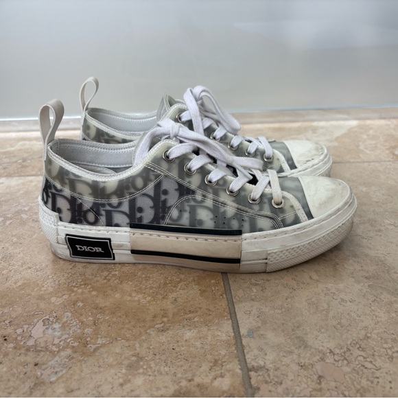 Dior Gray and White Sneakers with Iconic Oblique Pattern - Picture 1 of 6